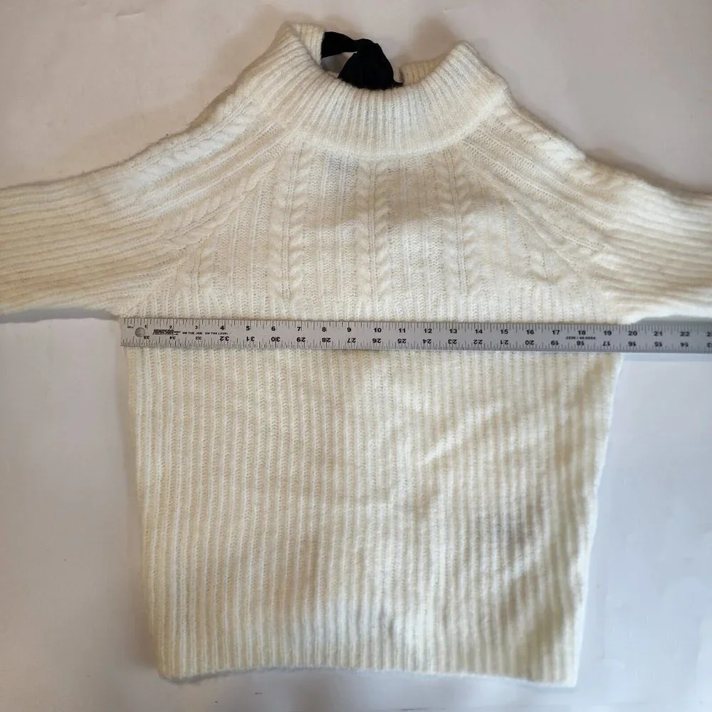 FRNCH‎ Women's Back Bow Tie Cable Knit Long Sleeve Cream Size S NWT